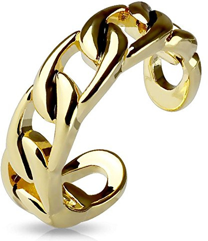 Bungsa Zehring Kettenglieder Gold Silber Brass für Damen (Zehring Fussschmuck Fussring Toe-Ring Nail Ring Nagelring biegbar verstellbar)
