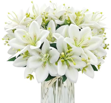 FOUSUKA Künstliche Tigerlilien, Seidenblumen, künstliche Lilien, Pflanzen für Hochzeit, Blumenstrauß, Zuhause, Party, Innenbereich, Tisch, Hotel, Büro, Vasen, Blumenarrangements, Outdoor, Garten,