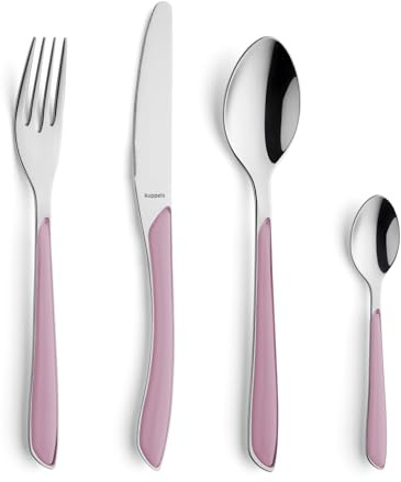 Kuppels PRISMA Besteck Set 6 Personen 24-teilig Altrosa, 18/0 Edelstahl Wellenschliff Messer, Gabel, Löffel, Kaffeelöffel, polierte farbige Kunststoffgriffe, Rostfrei, Spülmaschinenfest