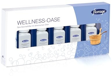 Florage 5x 100ml Saunaaufguss Saunaduft Konzentrat Duftöl Geschenkset - Eukalyptus, Minze, Latschenkiefer, Citrone/Orange, Sauna Gold - auch für Kräuterbäder, Aromaschalen und Thermarien