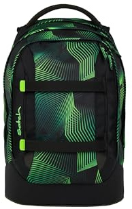 Satch Pack Schulrucksack ab 5. Klasse ergonomisch 30L Stauraum standfest Organisationstalent Seismic Green - Schwarz