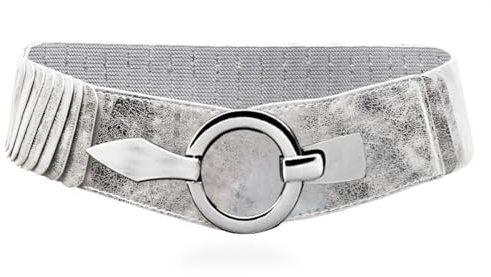 Glamexx24 Elastischer Damen Taillengürtel gürtel 6cm breiter Hüftgürtel mit silberner Ring (Silber, Taillenweite 75cm-110cm)
