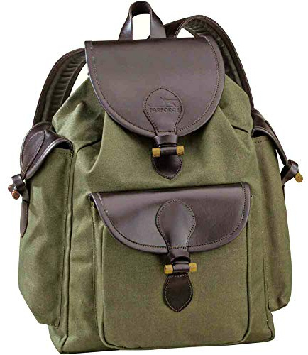 K&S Outdoors Jagdrucksack Wanderrucksack Grünten Oliv Grün Geräuschloser Sommerrucksack mit braunen Lederapplikationen 18L