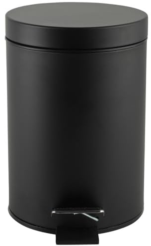 Beldray LA038098BLKFEU7 Badezimmer-Fußpedal-Mülleimer - Kleiner runder Edelstahl-Hygienemülleimer für Schlafzimmer, Büro, Küche, Toilette, weicher Schließmechanismus, herausnehmbarer 3L-Innenbehälter