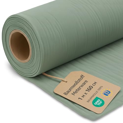 Stoff Meterware Baumwollstoff 1 M x 160 cm - Stoffe zum nähen aus reine baumwolle fabric futterstoff dekostoff für patchwork canvas und sewing nähstoff Oeko-Tex 7. Salbeifarbe