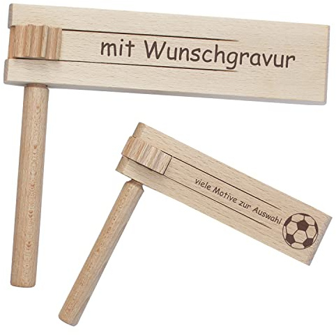 Holzratsche mit Namen - Gravur INKLUSIVE - Ratsche als kleine Geschenkidee, Krachmacher bei Sportveranstaltungen, Karnevalsumzug, Kinderfasching, etc