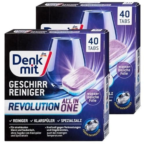 Denkmit Multi-Power Revolution Geschirrreinigungs-Tabs, wasserlösliche Folie, 80 Stück