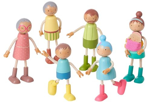 Giant bean Kinder Biegepuppen Puppenhaus Puppen 7 Personen Puppenfamilie für Puppenhaus Spiel Haus Geschenk Holz Puppen für Puppenhaus Familie