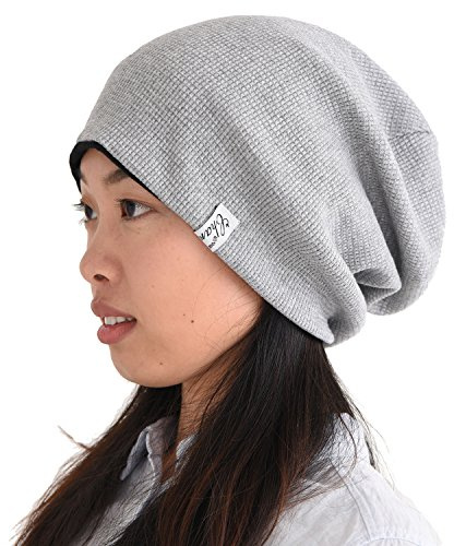 CHARM Slouchy Beanie Hut Baggy Baumwolle Strick-Mütze Elastisch Japanische Koreanisch Mode Sommer Winter Hellgrau