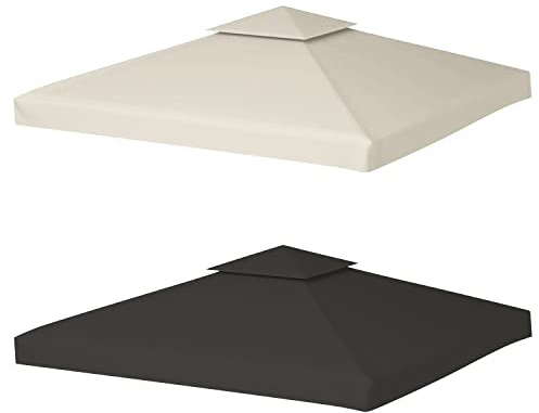 Fiqops Ersatzdach für Pavillon 3x3m, Pavillondach, Doppeldach, Wasserdicht Material, Anthrazit, Dachplane Kaminabzug, Partyzelt Dach, Ersatzbezug Pavillonabdeckung