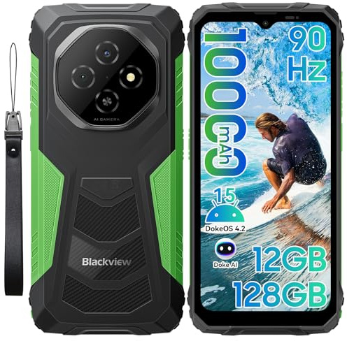 Blackview Fort1 Android 15 Outdoor Smartphone,10000mAh Outdoor Handy Ohne Vertrag 12GB+128GB/2TB,Gemini AI 6.56'' 90Hz Baustellenhandy, NFC/FOTA/390g/DREI Kartenfächer/Fingerabdruck/IP69K Wasserdicht