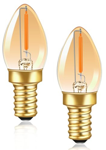 2 Stück C7 E12 LED Kerzenlampe 0.5W, 230V Vintage Edison Kleine Birne Ersatz 5W Glühlampen, 50LM 2200K Warmweiß Bernstein E12 LED Dekorative Glühbirne für Nachtlicht Salzelampe, Nicht Dimmbar