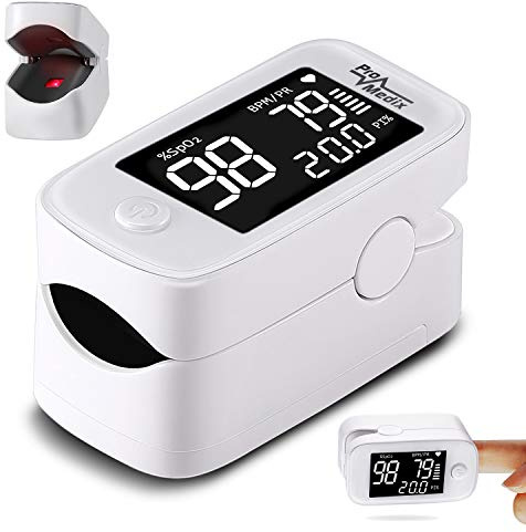 ProMedix Pulsoximeter Fingerpulsoximeter mit 1.5” HD LED Display | Präzise Messung der Sauerstoffsättigung (SpO2) und Herzfrequenz (Pulsoximeter)