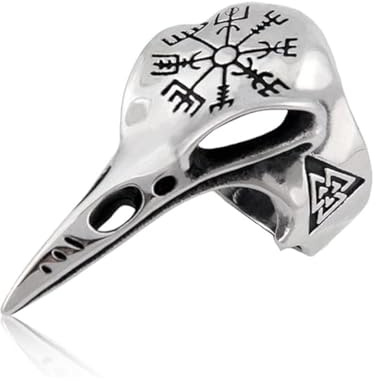 RDNKVB Wikinger Ringe nordischer Wikinger Rabe Runen Kompass Amulett Ring für Männer Frauen Jungen