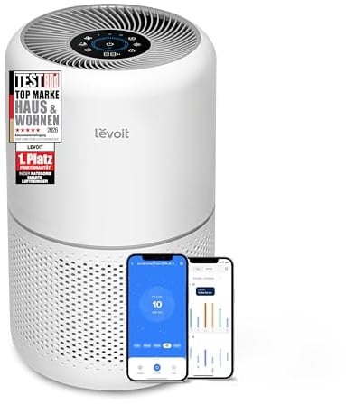 Levoit Luftreiniger mit HEPA Luftfilter gegen 99,97 Prozent Schimmel Staub Pollen Tierhaare, Luftqualitäts-Feedback und Auto-Modus, CADR 240m³/h für Raucherzimmer, bis zu 50m², Weiß