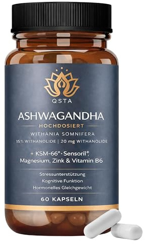 Ashwagandha KSM-66 Kapseln Hochdosiert mit Sensoril | für Cortisol Senken, Tiefschlaf, Wohlbefinden, Energie & Konzentration - 2 Monate Ashwagandha kapseln