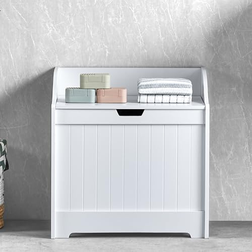 Bath Vida Priano Badezimmer-Wäscheschrank, Aufbewahrungsschrank, Truhenkorb, Holzkorb, Weiß