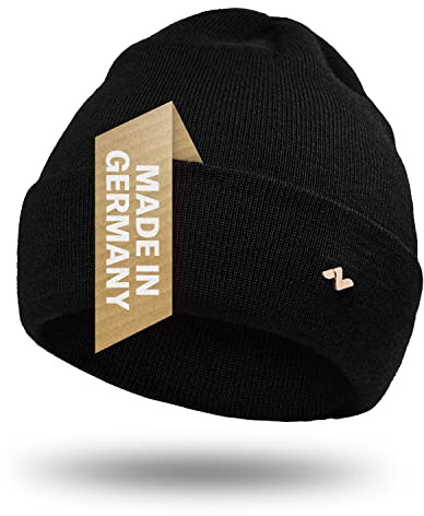NYTTED® Merino Mütze für Herren & Damen | 100% Feinste Merinowolle | Warm, Weich & Strechy | Wollmütze, Wintermütze, Strickmütze | Schwarz