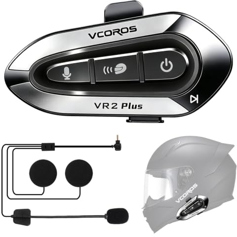 VCOROS Motorrad Headset mit Gegensprechanlage VR2 Plus Intercom Motorrad | Kommunikationssystem für 2 Personen in Innerhalb von 500m RGB Farbbeleuchtung IP56 Sprachanruf Helm Headset Bluetooth