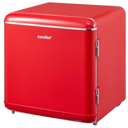 Comfee' RCD50RE2EURT(E) kleiner Kühlschrank, 47 Liter, Retro-Design, Mini-Kühlschrank mit Mono-Tür, einstellbarer Thermostat, leise, geeignet für Zuhause, Büro und Hotel, Rot [Energieklasse E]