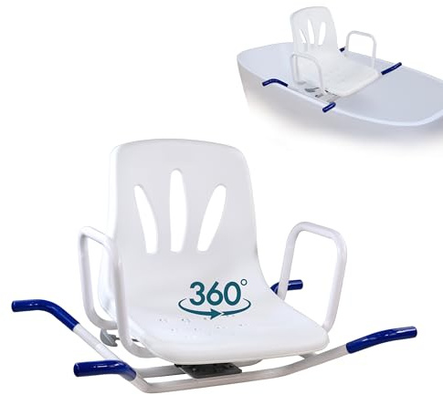 Mobiclinic®, Badewannensitz Drehbar 360º, Europäische Marke, Drehstuhl Dusche, Duschstuhl mit Armlehnen und Rückenlehne, Drehbarer Badewannenstuhl, Wannensitz, Verstellbar, Lago
