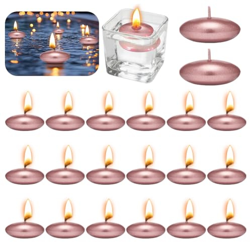 20 Stück Schwimmkerzen Metallkerzen Roségold, Unparfümierte Schwimmkerzen Metallic 37mm Dekorative Schwimmende Kerzen für Hochzeit Pool Partys SPA Badewannen Valentinstag Weihnachten Deko