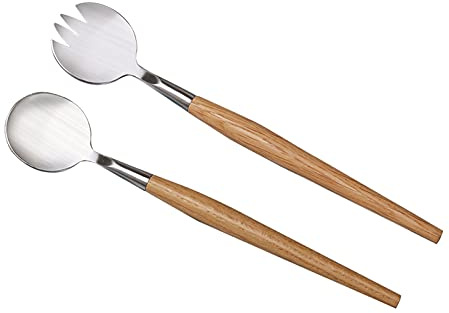 Salatbesteck Set Salatlöffel und Gabel Set Edelstahl Salatbesteck mit Holzgriff Salatgabeln Salatgabel Holz Küchenutensilien Servieren Besteck Spülmaschinenfestfür Küche Esszimmer 2 Stücke 28 cm