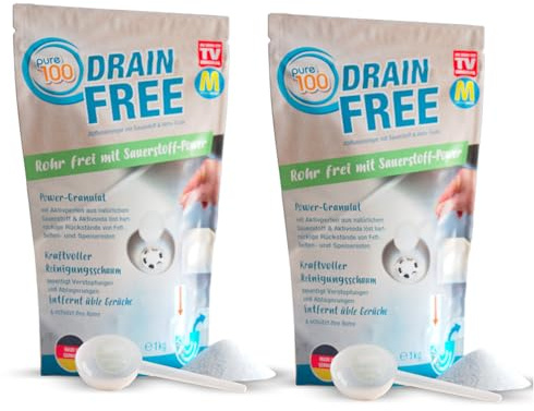 Pure100 Drain Free Doppelpack - kraftvoller Reinigungsschaum - beseitigt jede Verstopfung und Ablagerung in den Rohren - Abflussreiniger - entfernt üble Gerüche - ohne chemische Wirkstoffe