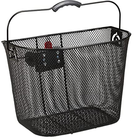 Relaxdays Fahrradkorb für Vorne, abnehmbar, mit Klicksystem, Lenkerkorb Metall, engmaschig, HBT 27x34,5x26cm, schwarz