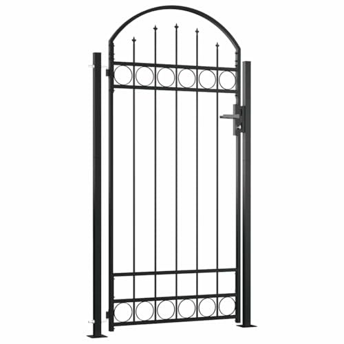 vidaXL Zauntor Assen Gewölbte Spitze 2 Pfosten Gartentor Metalltor Hoftor Tor Pforte Gartenpforte Gartentür Zauntür Tür Einzeltor 105x170cm Schwarz