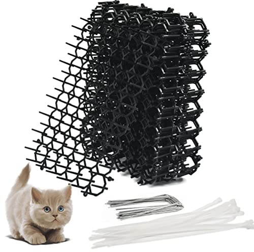 12Stück Katzen-Abwehrstreifen Tier-Barriere, 20x15cm Katzenabwehr Matte mit Spikes Tiervertreiber, Katzenschreck Tierschreck mit 12 Nägeln 20 Kabelbinder zur friedlichen Abwehr von Katzen Tieren