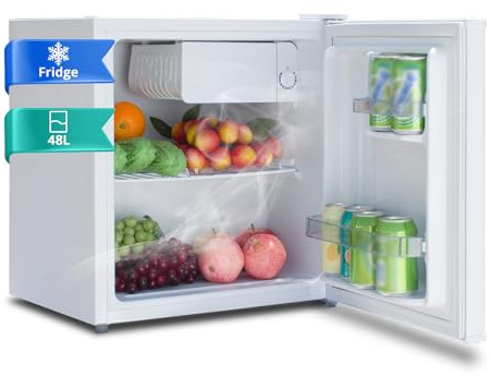 SMETA Mini-kühlschränke 48L, Getränkekühlschrank klein230V, Leise Tischkühlschrank für Büro, Camping, Schlafzimmer & Hotel mit Umkehrbarer 6-Stufen Thermostat, 39dB, 0-10℃