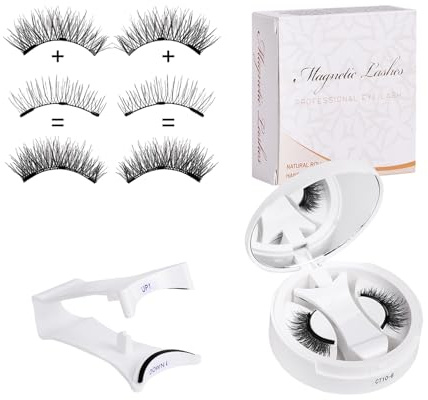 Magnetische Wimpern mit Applikator, 1 Paar Magnetische Falsche Wimpern ohne Kleber, Natürlicher Look, Wiederverwendbar & Leicht, Ideal für Anfänger & Empfindliche Augen