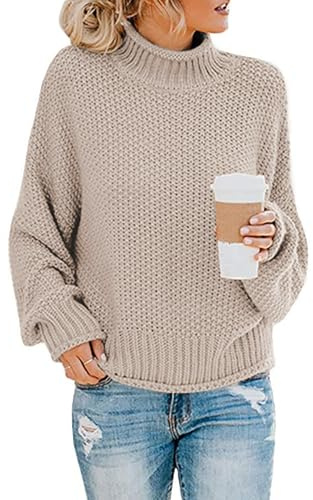 Imuedaen Pullover Damen Elegant Winter Rollkragenpullover Strickpullover Grobstrickpullover Casual Lose Langarm Pulli Oberteile
