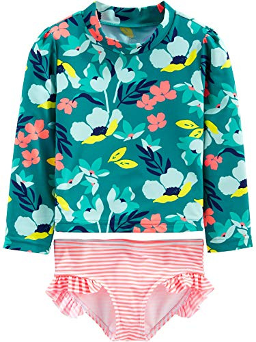 Simple Joys by Carter's Baby-Mädchen 2-Piece Assorted Rashguard Rash-Guard-Set, Grün Floral/Rosa Streifen, 4 Jahre