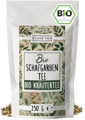 Schafgarbentee Bio lose - 250 Gramm Bio Schafgarbenkraut geschnitten I 100% Schafgarbe getrocknet aus Biologischem Anbau by KLUIZ TEA