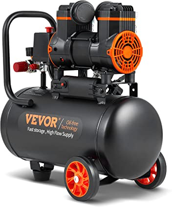 VEVOR Kompressor 18L Silent Druckluftkompressor 2800U/min, 900W (1,2PS) 3,5 MPa, Ölfreier 70dB Flüsterkompressor mit Rädern Druckbehälter 6-8Bar Autoreparaturen Sprühlackierung Holzarbeiten