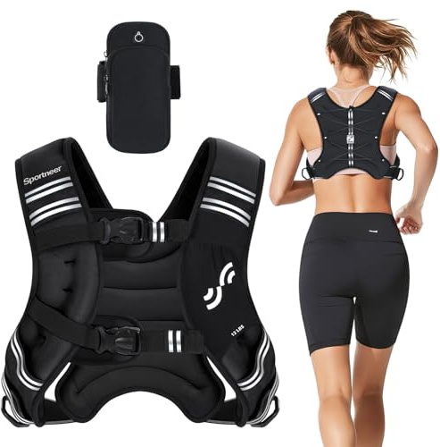 Sportneer Gewichtsweste mit reflektierenden Streifen für Gewichtheben, Laufen und Fitness 3,6 kg/ 5,4kg/ 6,8 kg/ 9kg/ 11kg, Brustgröße Verstellbar, Praktische Tasche, Gefüllte Gewichtsweste