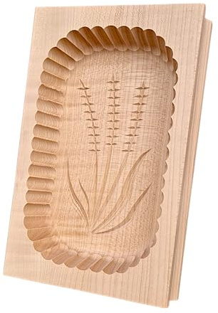 Butterform handgefertigt aus Buchenholz – Traditionelles Küchenaccessoire – Zwei verschiedene Größen – Motiv Ähre oder geschnitzte Blume (Groß Ähre ( 21 x 13 x 4 cm ))