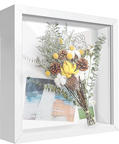SUNMEG 3D Schattenbox, 21,5 × 21,5 cm, 3 cm Holz-Bilderrahmen | Quadratische Form, für Fotos, Objekte, Blumen, Hochzeitsstrauß, Medaillen, Souvenirs, Diamantmalerei, Wand- oder Tischdisplay