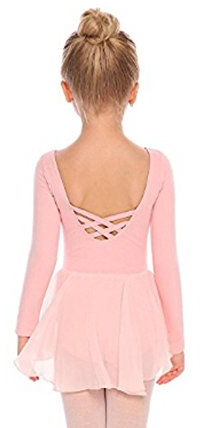 Beyove Mädchen Ballettkleidung Rückenfrei Ballettkleid Baumwolle Langarm Balletttrikot Ballettanzug Kinder Tanzkleid Tanzbody mit Rock Tütü Rosa 130