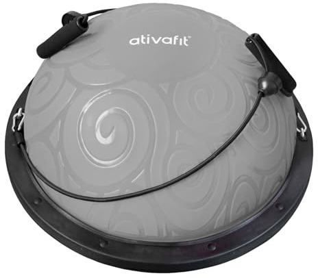 Ativafit 60 * 18cm bis 300KG Yoga Balance Trainer Ball, Balancetrainer Gymnastikball Halbkugel mit Expander & Pumpe, Rutschfest Yoga Gymnastik Ball für Krafttraining Gleichgewichtstraining Grau