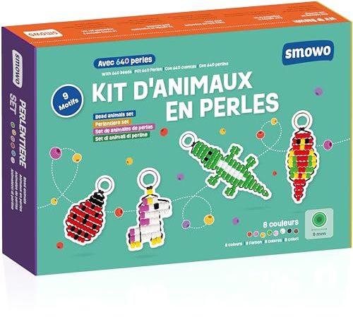 Smowo® Perlentiere Bastelset mit Perlen für 9 Schlüsselanhänger Tiere – Bastelbox für Kinder zum Basteln und Fädeln