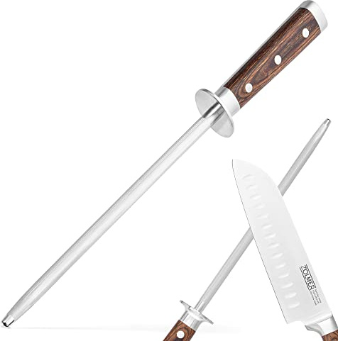 ZOLMER® Wetzstahl für Messer - Profi Messerschärfer aus gehärtetem Stahl - Wetzstab mit komfortablem Griff aus Pakka Holz - Schärfen wie ein Profi
