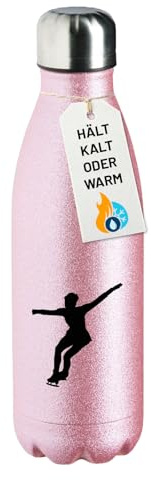 Huuraa Glitzer-Trinkflasche Eiskunstlauf Silhouette, Pink, 500 ml | Isolierflasche aus Edelstahl als Geschenk für Hobbybegeisterte.