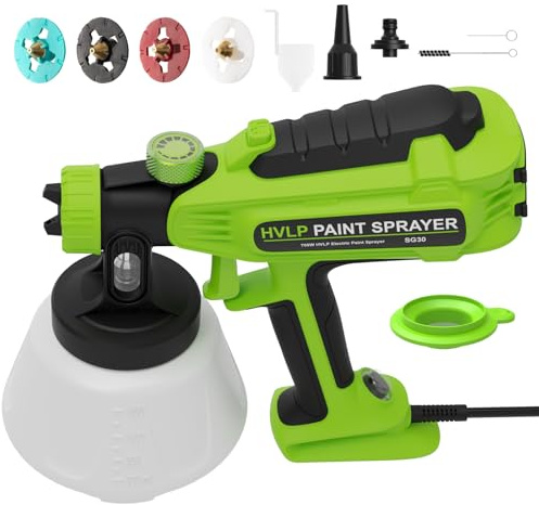 Farbsprühsysteme 700W HVLP, Lackierpistole mit 4 Düsen & 3 Sprühmuster, Elektrische Sprühpistole Blas- & Reinigungsfunktion, 1200ml, für Möbel, Wand, Türen, Zaun, DIY