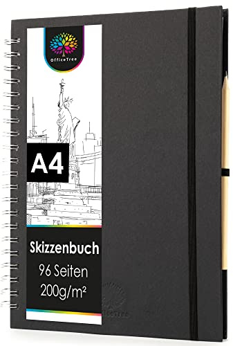 OfficeTree Skizzenbuch A4 200g Weiß 96 Seiten inklusive Spiralbindung
