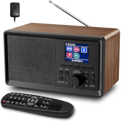 BIAOQINBO DAB Plus Radio/DAB+ mit Bluetooth 5.0 FM-Digitalradio Nostalgieradios Tragbarer Retro Radio Holz UKW Radiowecker mit Fernbedienung Küchenradio Zweifacher Alarm Farbdisplay Uhrenradios