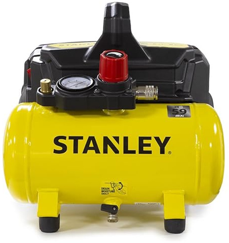 Stanley Kompressor DN200/8/6 - Luftkompressor 8 Bar - Füsterkompressor mit 6L Tankkapazität - Ölfreie Saugkompressor 105L/Min - Mit Griff und Anti-Rutsch-Füßen - Geeignet für Druckluftwerkzeuge