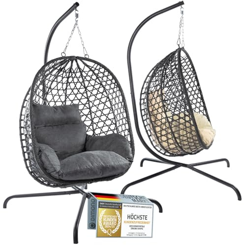 Hängesessel mit Gestell; Hängekorb Sessel; Schwebeliege Rattan Outdoor & Indoor Relax-Stuhl; Egg Schaukel ideal für Garten, Terasse, Kinderzimmer, Leseecke UVM. 120kg Tragkraft (Grau)